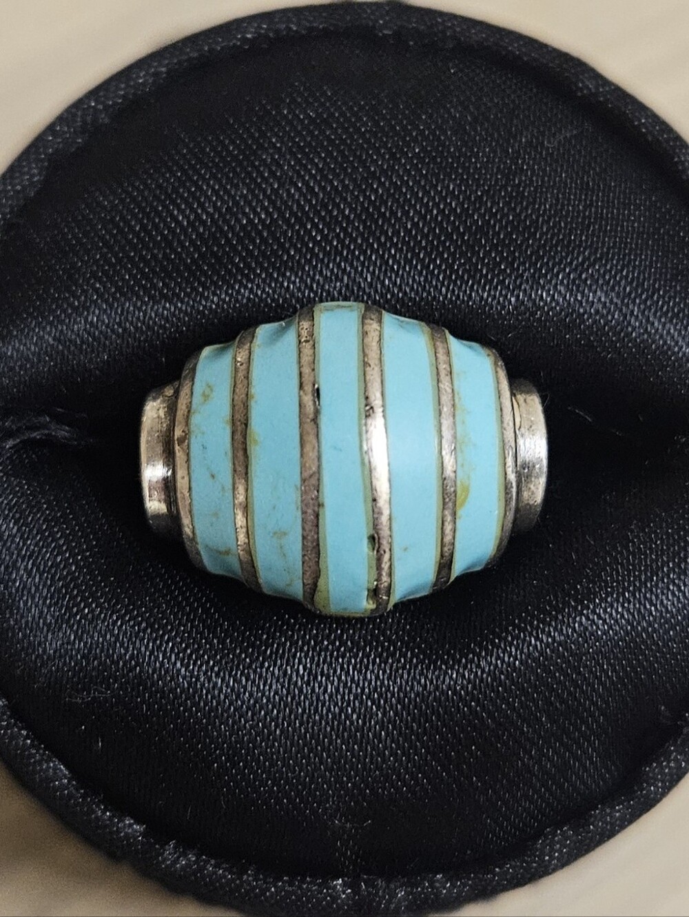 Vintage Silver & Genuine Turquoise Inlay Southwest Styel Band Dome Ring Size 6